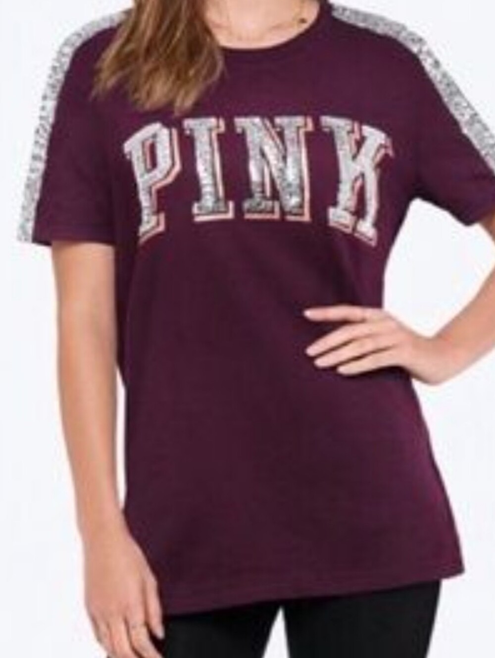 PINK Victoria's Secret Limited Edition Hoodie &Burgundy Tee & Black Leggings Set - Picture 5 of 10